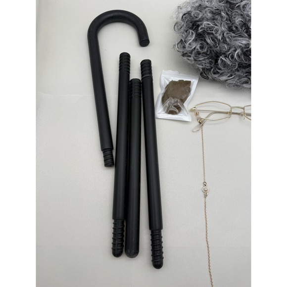 Old Lady Cosplay Grandma gray wig cane glasses chain necklace 100th day school.. - Picture 4 of 12